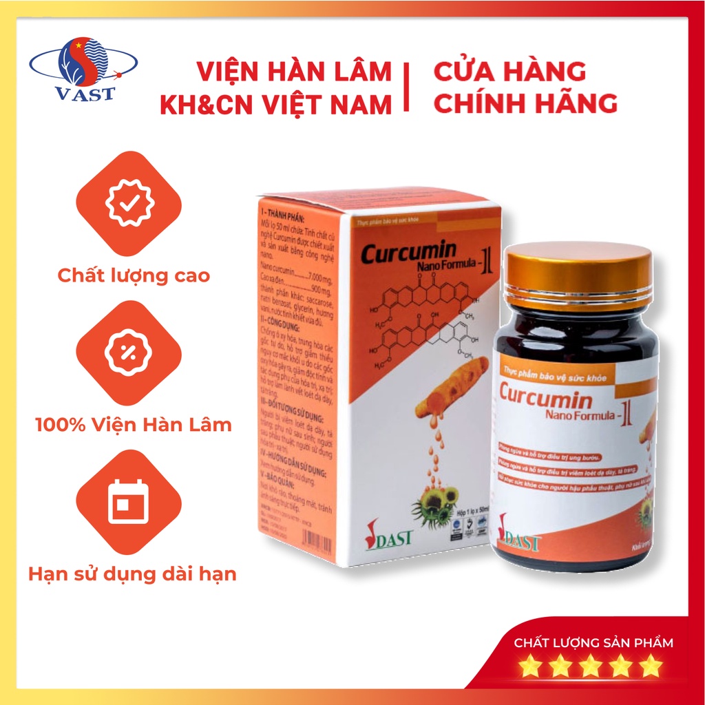 Nano Curcumin FORMULA Hỗ Trợ Điều Trị Viêm Loét Dạ Dày, Hành Tá Tràng - Sản Phẩm Viện Hàn Lâm KH&CN Việt Nam