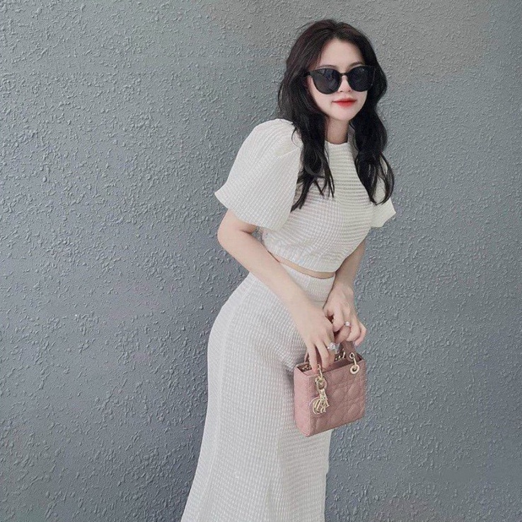 Set áo croptop tay phồng kèm chân váy đuôi cá dễ thương sang chảnh đi chơi dự tiệc xinh xắn