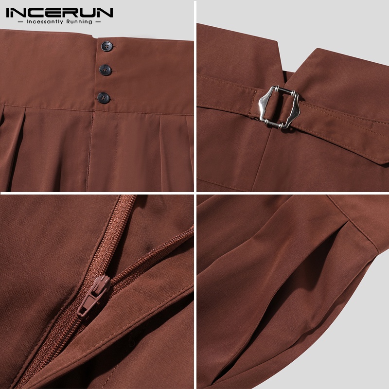 Quần dài nam INCERUN lưng cao màu trơn dáng suông rộng có nút cài phong cách cổ điển