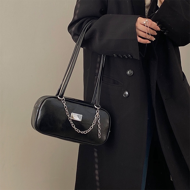 Túi xách da sáp dầu IELGY cỡ lớn phối dây xích kiểu retro thời trang cho bạn gái