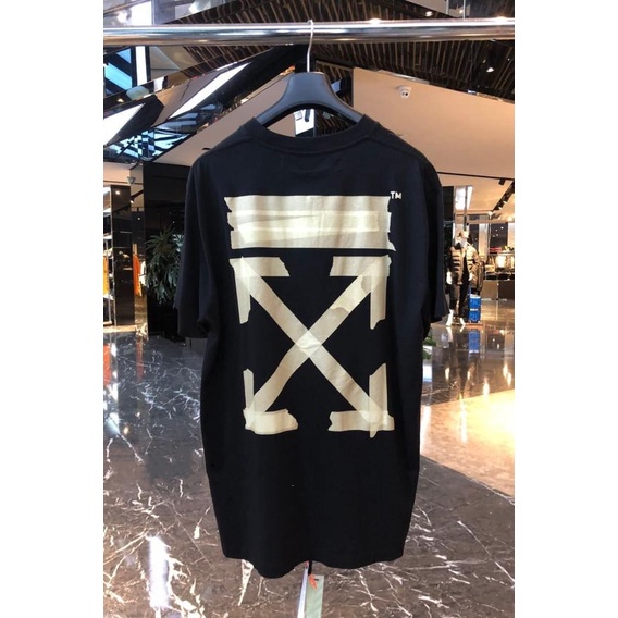 Off white Áo Thun Tay Ngắn Cổ Tròn Dáng Rộng Họa Tiết Băng Cát Sét Vàng Thời Trang Mùa Hè Cho Nam Và Nữ