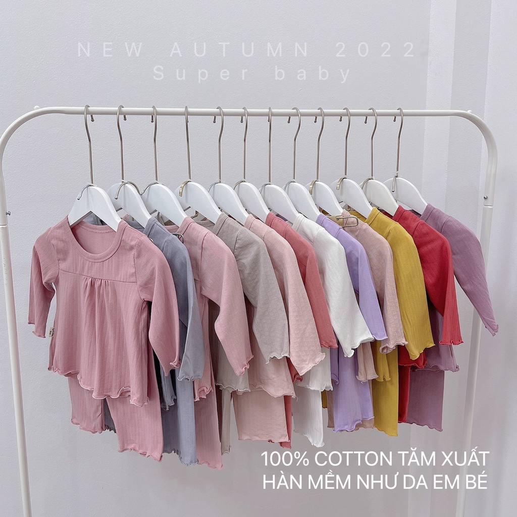 Set 3 bộ thun dài tay bé gái babydoll dễ thương, combo 3 bộ cotton thu đông tay dài bé gái