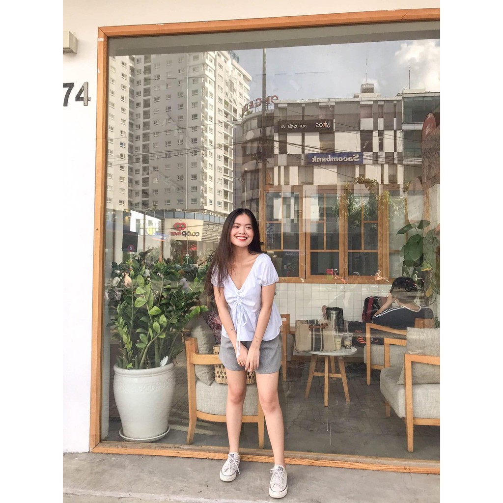 Ao thun nu kieu BabyDoll rut day eo co tim khoet sau thoi trang cao cap