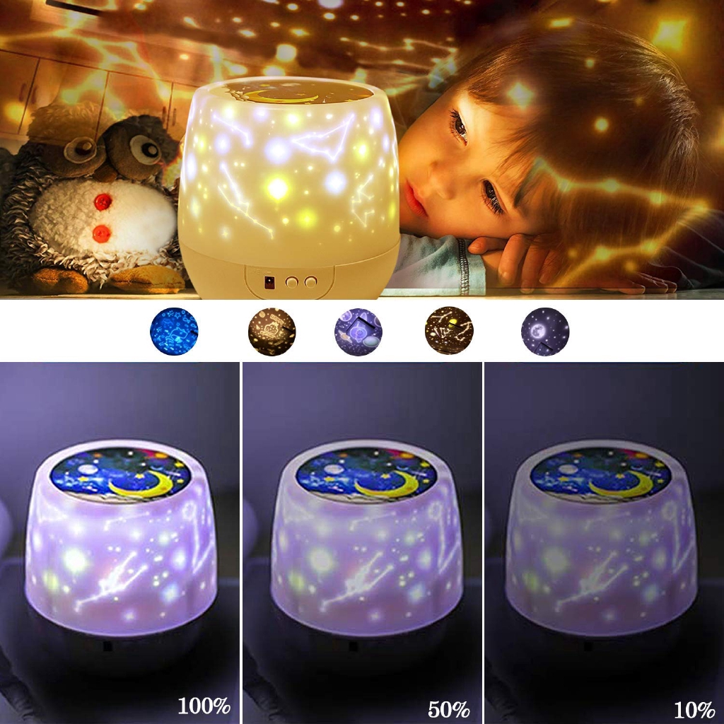 Đèn chiếu LED dạng xoay hiệu ứng sao vũ trụ cho phòng ngủ trẻ em