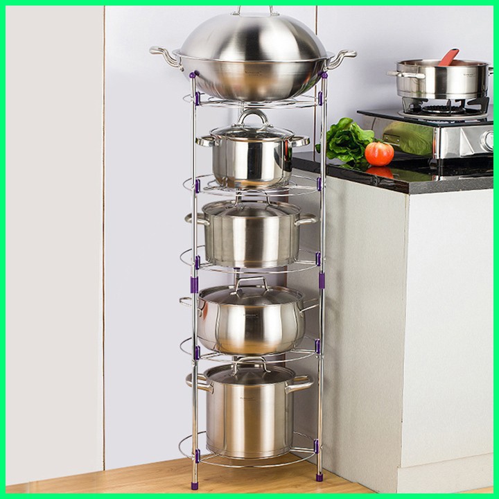Kệ treo xoong nồi 5 tầng inox tặng kèm 01 khăn lau bếp