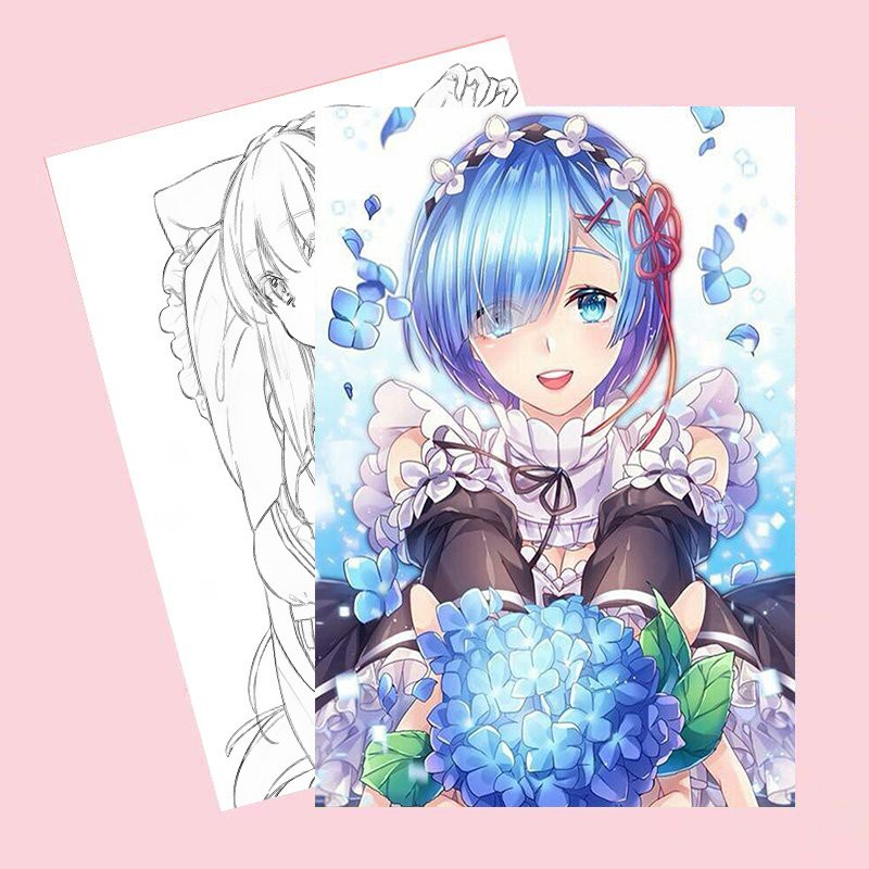 Tranh tô màu RE:ZERO Bắt đầu lại ở thế giới khác tập bản thảo phác họa xinh xắn anime chibi