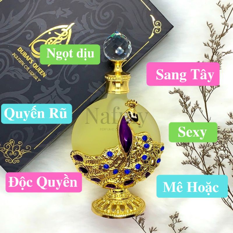 Tinh Dầu Nước Hoa Dubai Queen Phượng Hoàng Gold Chính Hãng Quốc Tế Thiết Kế Cao Cấp Cho Nữ Hình Con Công Vàng 15ml | Thế Giới Skin Care