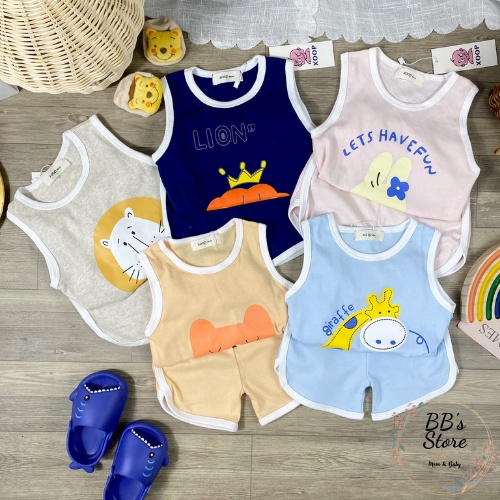 SALE Bộ ba lỗ mặc nhà cho bé trai, bé gái hoạ tiết hoạt hình đáng yêu dành cho bé từ 0-5 tuổi