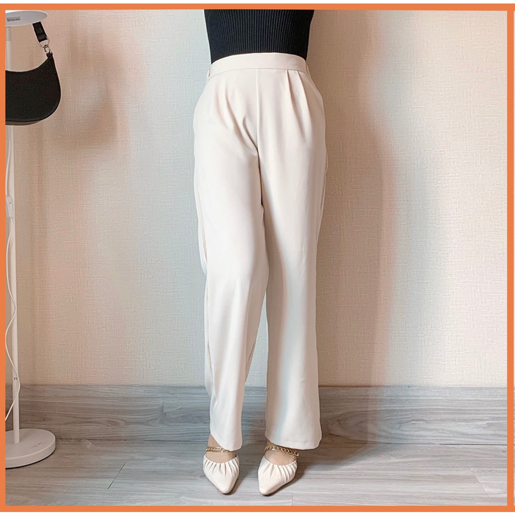 Quần ống rộng nữ lưng cao [Linly Store] Chất trượt hàn mềm mịn, dáng suông dài, khóa sườn – Q-S1