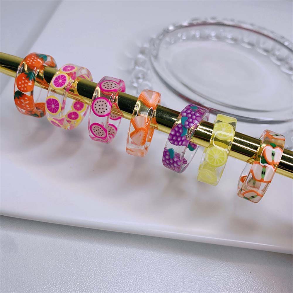 Nhẫn Đeo Ngón Tay Bằng Nhựa Resin Trong Suốt Hình Trái Cây Thời Trang Hàn Quốc Cho Nữ