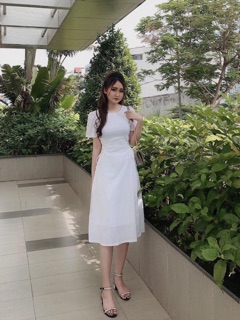 ĐẦM MAXI ĐAN DÂY EO ĐỎ ĐEN TRẮNG