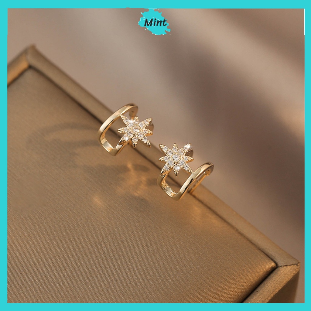 Khuyên Tai Nữ ❤️KHÔNG GÂY DỊ ỨNG❤️ Khuyên Tai Cong Hình Sao Đính Đá Đơn Giản Phong Cách Hàn Quốc