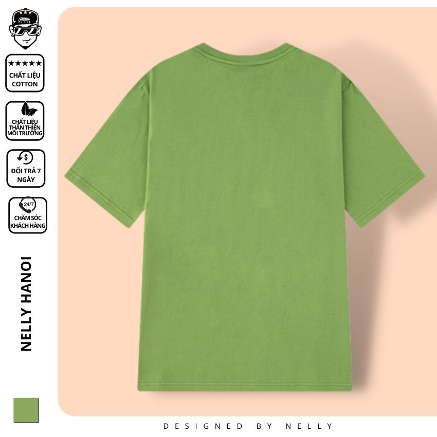 Áo thun tay lỡ NELLY phông Unisex nam nữ oversize form rộng xanh lá cây trơn