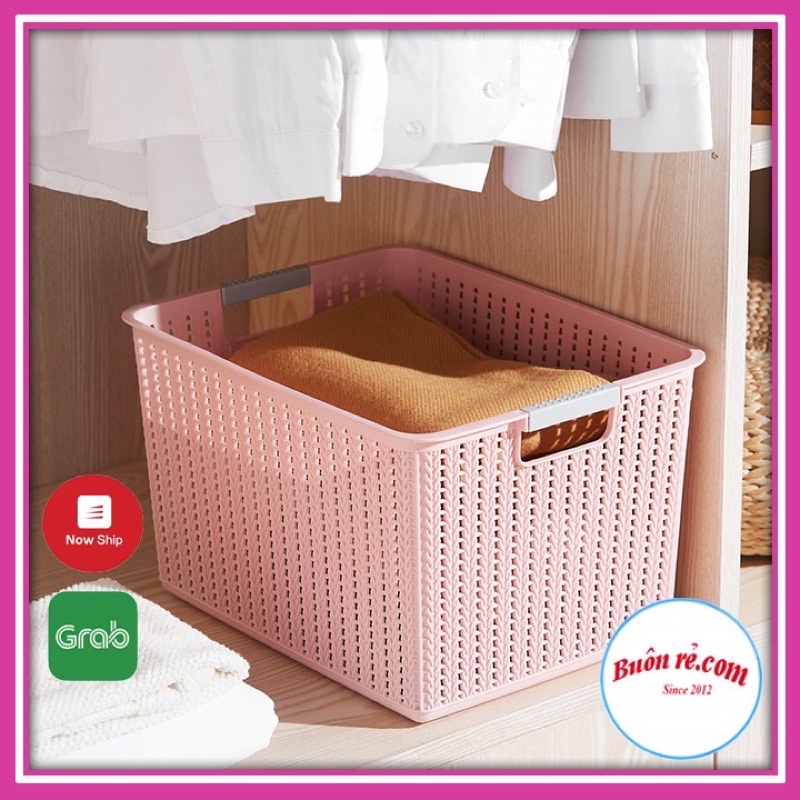 Rổ đan mây nhựa đựng đồ đa năng Việt Nhật, Giỏ đan đựng dụng cụ nhà bếp, quần áo gọn gàng, không nắp-  3415
