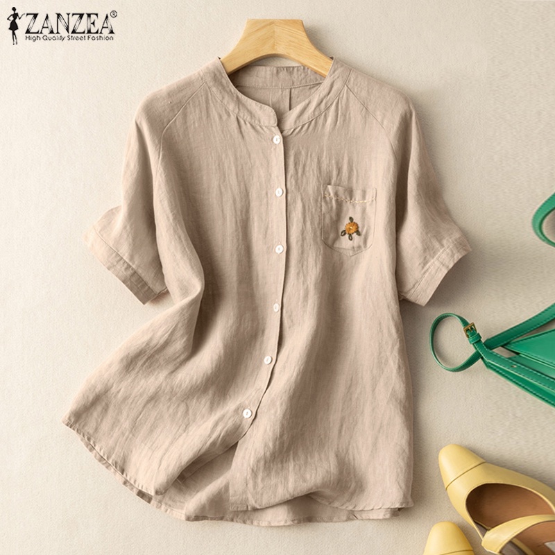 Áo thun ZANZEA cotton mỏng dáng rộng thời trang mùa hè dành cho nữ