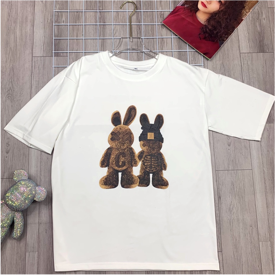 Áo phông Unisex, áo thun nam nữ Form rộng tay lỡ, áo phông rộng, dày dặn, chất cotton, không nhăn, in hình Gấu 3D | BigBuy360 - bigbuy360.vn