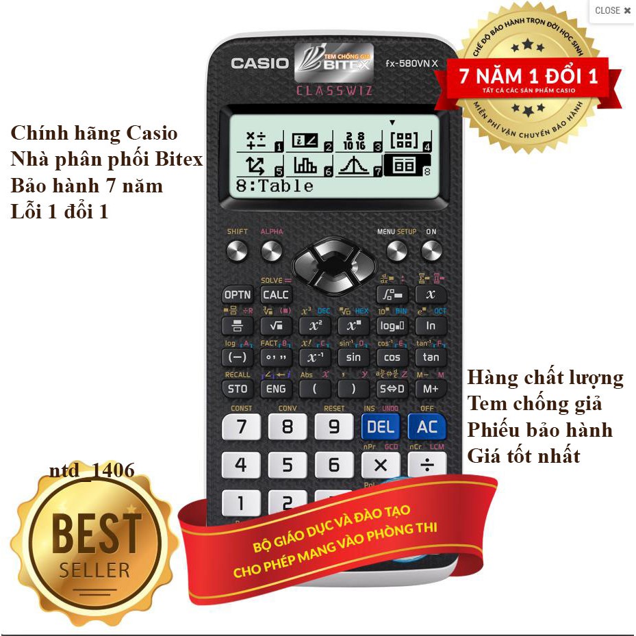 Máy tính Học Sinh CASIO FX 580VN X – 7 NĂM BẢO HÀNH điện tử bằng QR CODE – Máy tính CASIO 580VNX nhập khẩu THÁI LAN