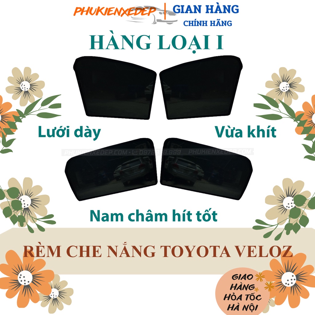 Rèm che nắng ô tô NAM CHÂM theo xe Toyota Veloz ⚡ HÀNG LOẠI 1 - LƯỚI DÀY ⚡  Combo 4 tấm chắn nắng - VIỆT NAM SẢN XUẤT