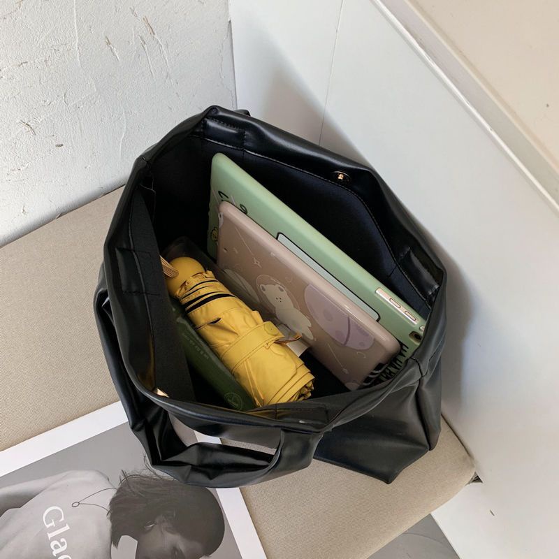 Túi Tote Da PU Mềm Màu Đen / Trắng / Nâu Cỡ Lớn Phong Cách Vintage