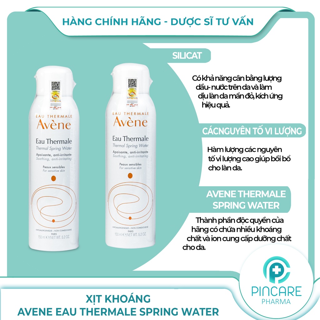 Xịt khoáng Avene Eau Thermale Spring Water 150ml dưỡng ẩm da mặt - Hàng chính hãng - Nhà thuốc PinCare