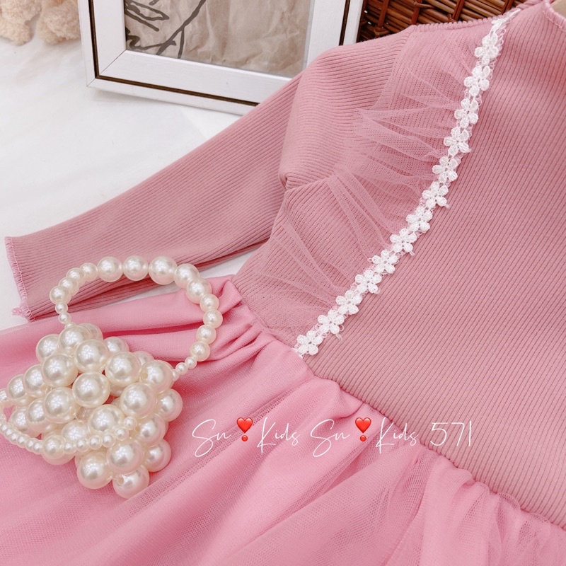 |FAMARAL1 giảm 10k cho đơn 50k|Váy len nhung phối ren SN kids