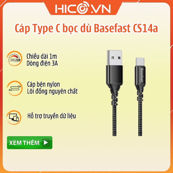 Cáp Sạc Nhanh BF Basefast  CS14 2.4A TypeC - Micro - IP Dài 1m, Hỗ Trợ Truyền Dữ Liệu - Chính Hãng - Bảo Hành 10 Năm
