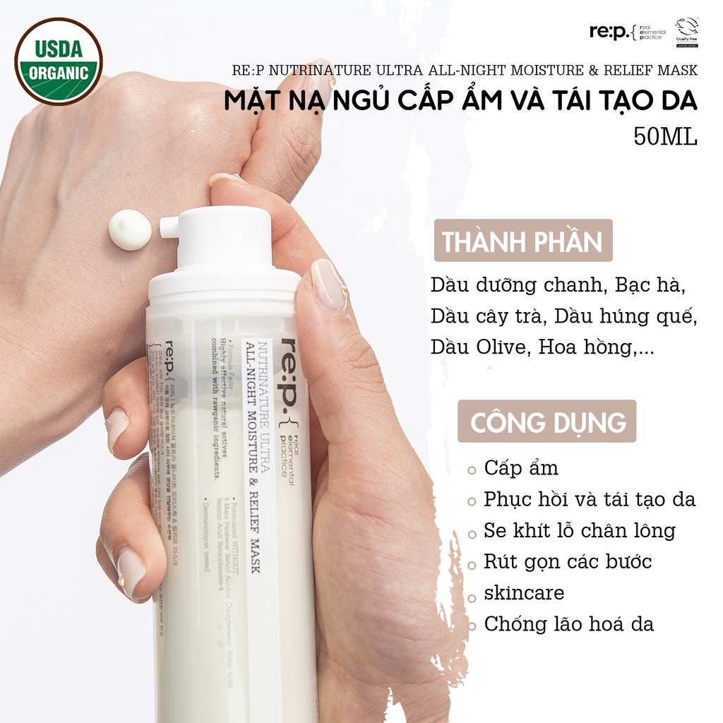 Mặt Nạ Ngủ Cấp Ẩm Và Tái Tạo Da RE:P Nutrinature Ultra All Night Moisture &amp; Relief Mask 100ml