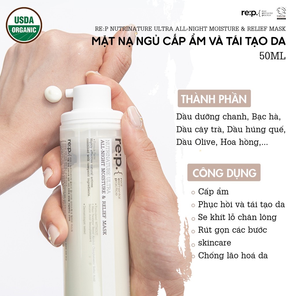 Mặt Nạ Ngủ Cấp Ẩm Và Tái Tạo Da RE:P Nutrinature Ultra All Night Moisture & Relief Mask 100ml