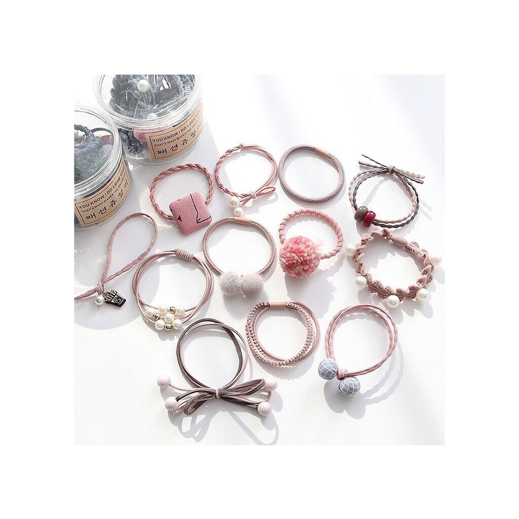 Bộ 12 thun cột tóc cực xinh-kèm hộp đựng cao cấp