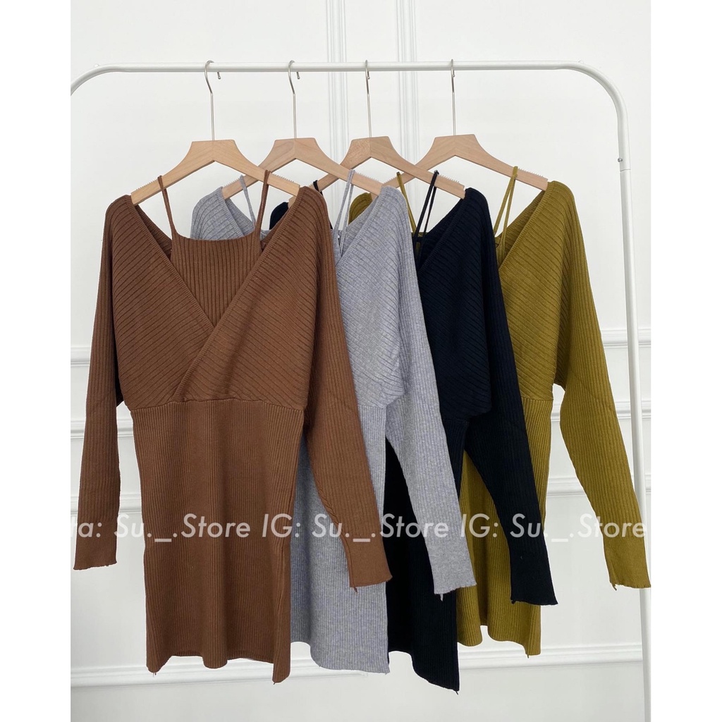 Váy len dài tay vạt chéo liền áo 2 dây V721 SUSTORE