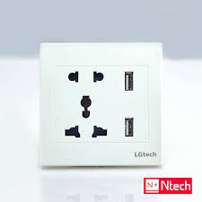 Ổ cắm điện 3 chấu 2 cổng USB LGTech LG-F21-023 kèm đế