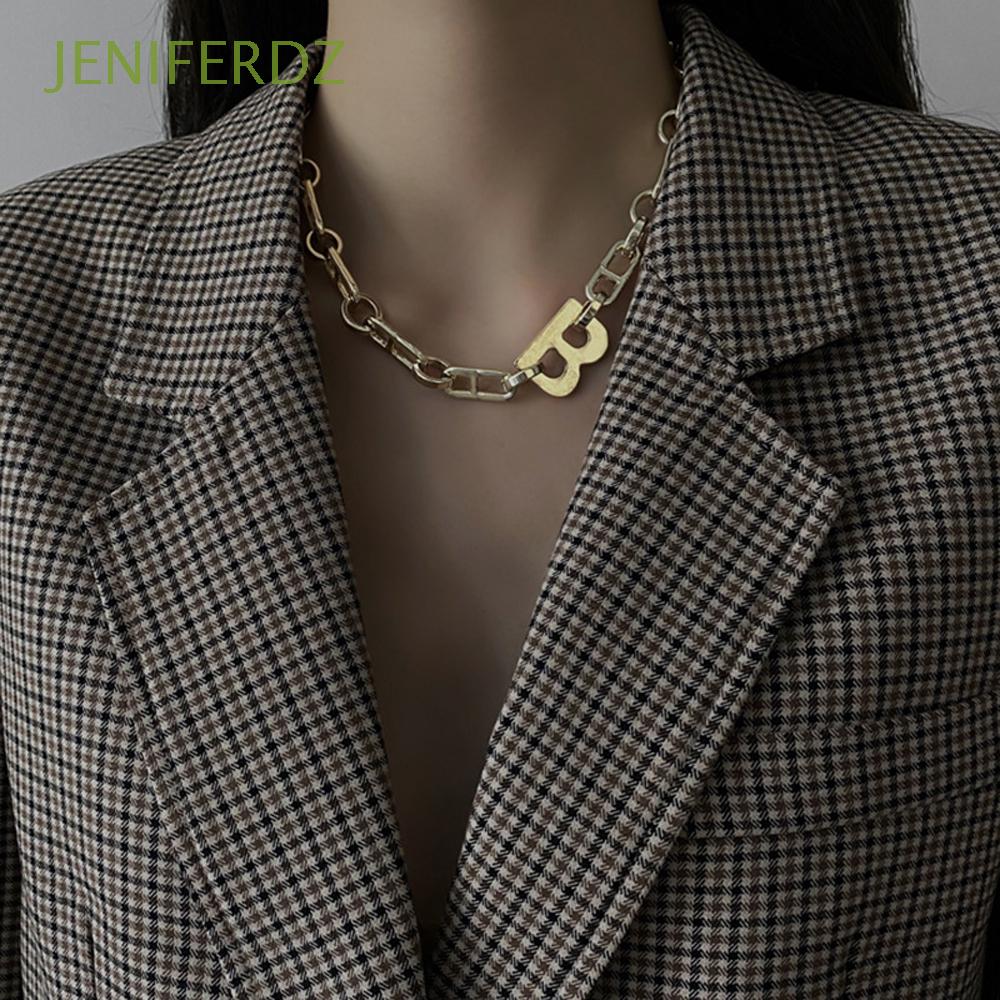 JENIFERDZ New Letter B Necklace Party Clavicle Chain Thick Chain Gift Big Letter Statement Jewelry Alloy Hip hop Choker/Multicolor