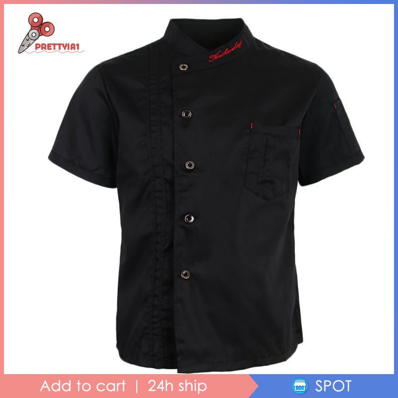 Áo đồng phục đầu bếp tay ngắn màu trắng thời trang cho nam và nữ