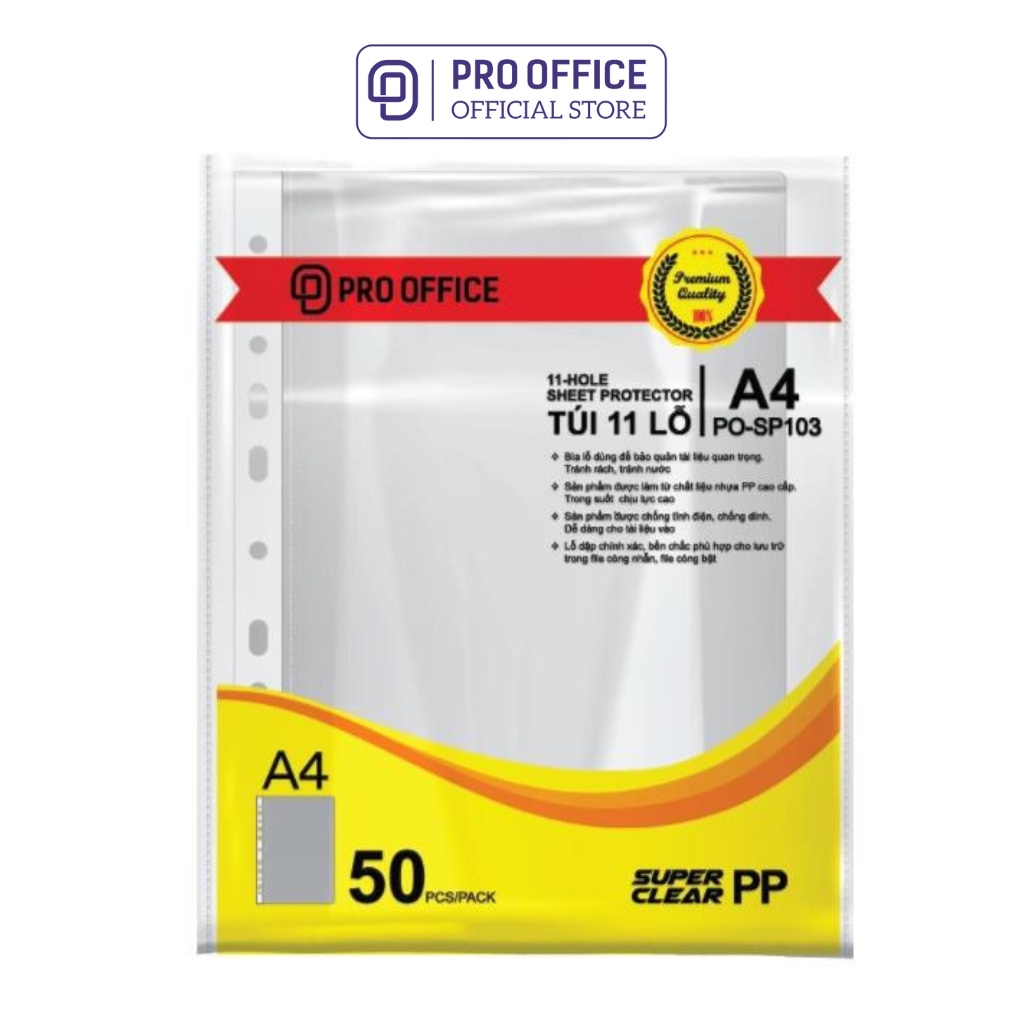 Túi Sơ Mi Lỗ Đựng Hồ Sơ PRO OFFICE Thiết Kế Chống Dính Và Tĩnh Điện An Toàn PO-SP103/105