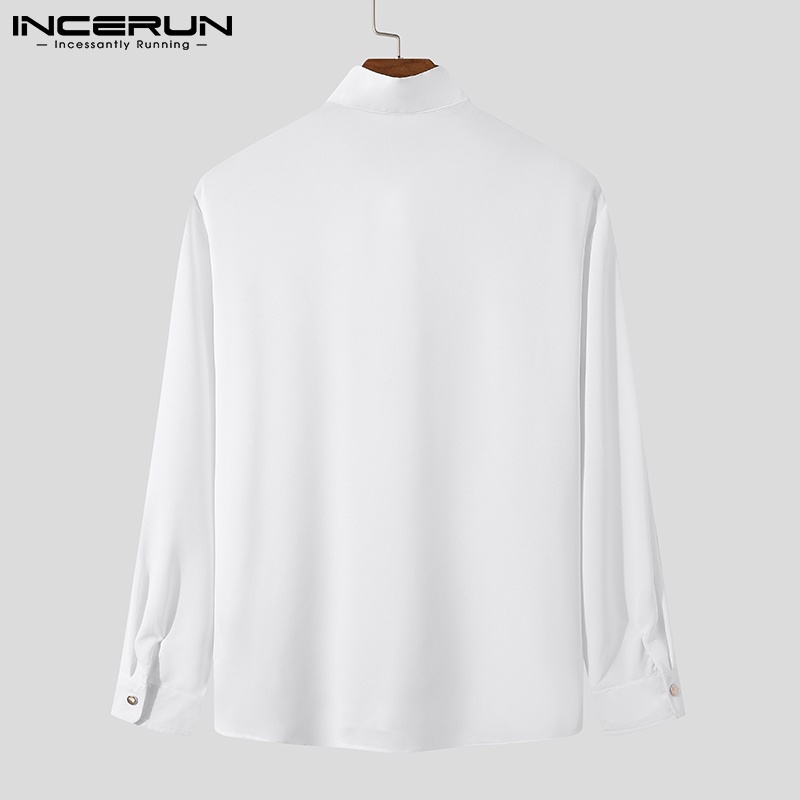 Áo sơ mi INCERUN tay dài màu trơn cài nút thời trang Hàn Quốc cho nam