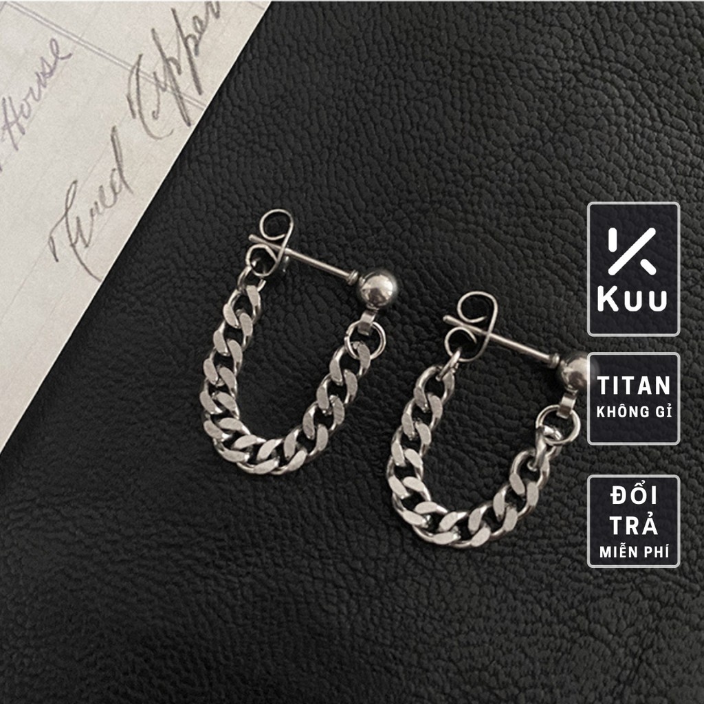 Khuyên Tai Dây Xích Small Kuu Studio Thời Trang Phong Cách Hàn Quốc Màu Bạc  - Hoa tai Unisex không Gỉ -Dây Xích Small