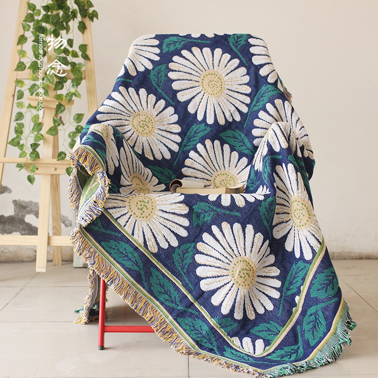 [RẺ - SẴN]Chăn thảm đa năng trải sàn,sofa,treo tường dệt sợi trang trí hoa cúc Daisy - Multi-function blanket soft