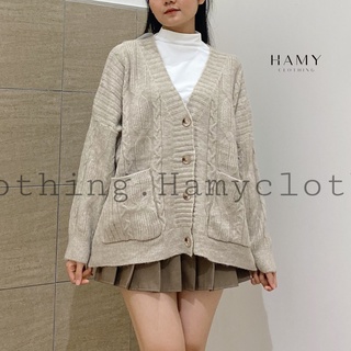 Áo khoác Cadigan nữ Hamy A-17 vải len màu xám đỏ đen kiểu Hàn Quốc