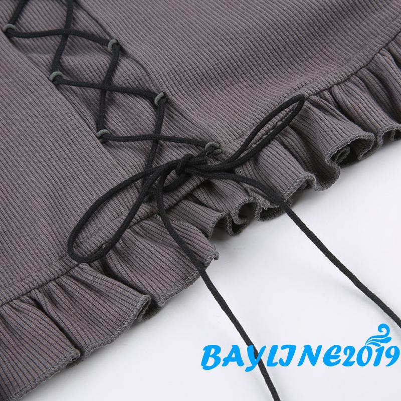 Áo Croptop Tay Phồng Ngắn Thiết Kế Dây Rút Phía Trước Thời Trang Mùa Hè Cho Nữ