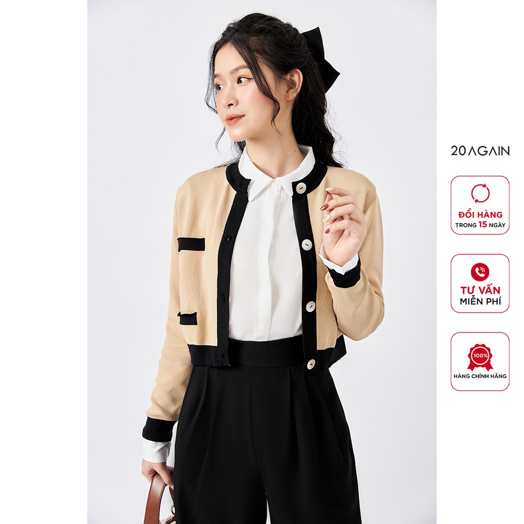 [Mã WABRAG99 giảm 10% đơn 99K] Áo len cardigan nữ dáng ngắn 20AGAIN, chất len montoghi mịn, co giãn tốt KLA0066 | BigBuy360 - bigbuy360.vn
