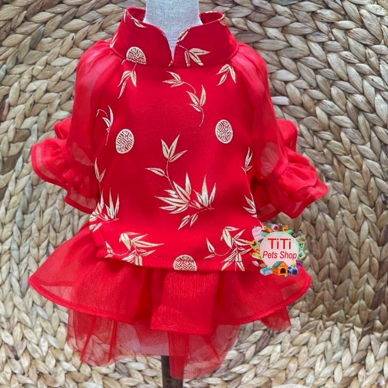 Đầm Tết Lá Trúc Cho Chó Mèo