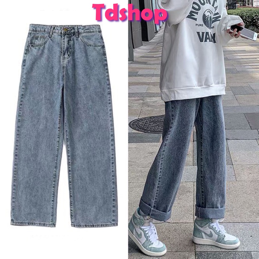Quần bò ống rộng nữ TDSHOPNT quần jean cạp cao cute xanh nhạt siêu hot Q05