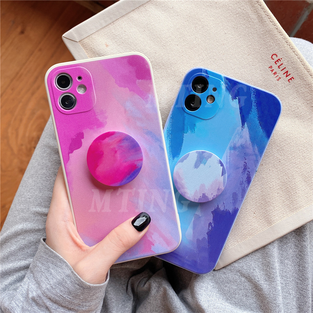 Samsung Galaxy A12 A10 A20 A30 A50 A50S A30S A10S A51 A71 J4 Plus J7 Prime Cute Colorful Soft TPU Candy Phone Cover With WaterColor Holder Rain