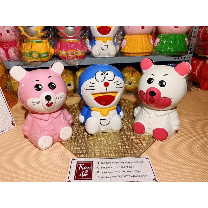 Heo đất Doremon và Gấu (ống tiết kiệm), hàng sơn bóng mịn, hình vẽ tay sắc nét, ship hoả tốc