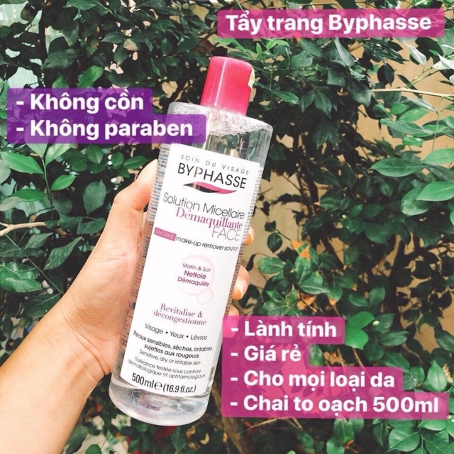 Nước tẩy trang Byphasse 500ml không cồn, không paraben, lành tính, giá rẻ, phù hợp cho mọi loại ra nha 👌🏻👌🏻