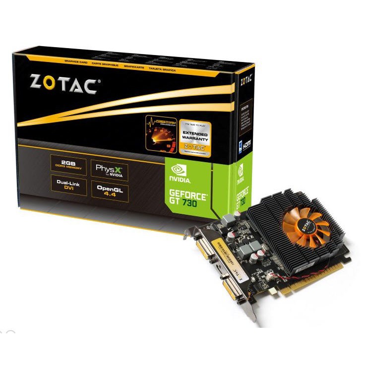Card màn hình ZOTAC GeForce GT 730 (ZT-71103-10L) (Nvidia GeForce GT 730, 2GB DDR3, 128-bit, PCI Express 2.0 x16) (Cũ)
