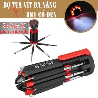 Bộ tua vít đa năng 8n1 mini cầm tay bỏ túi - có đèn led 7 đầu 2 & 4 cạnh