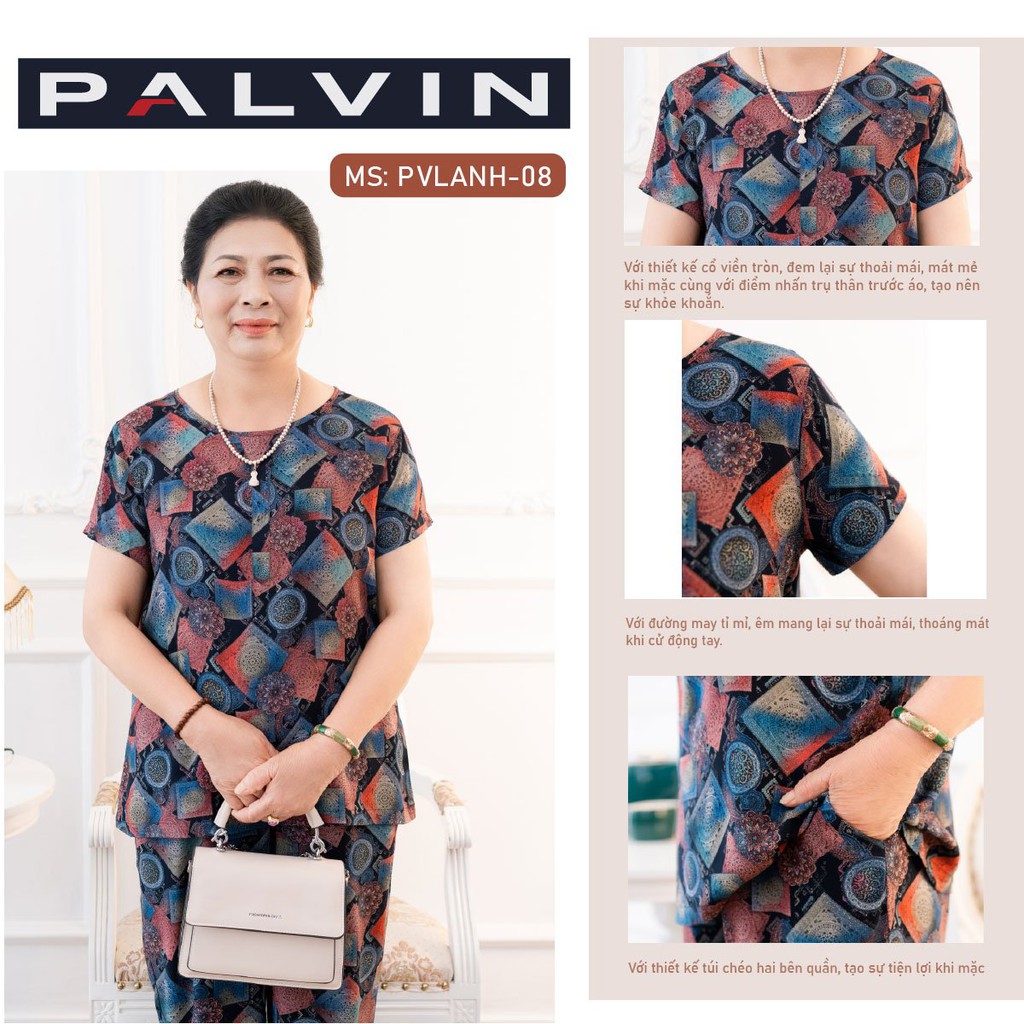 Bộ lanh nhung mặc nhà PALVIN, đồ bộ lanh đẹp, áo cộc quần dài cho bà cho mẹ - PVLANH08