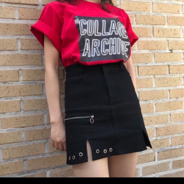 Chân váy kaki đục lỗ phối khoá siêu ngầu