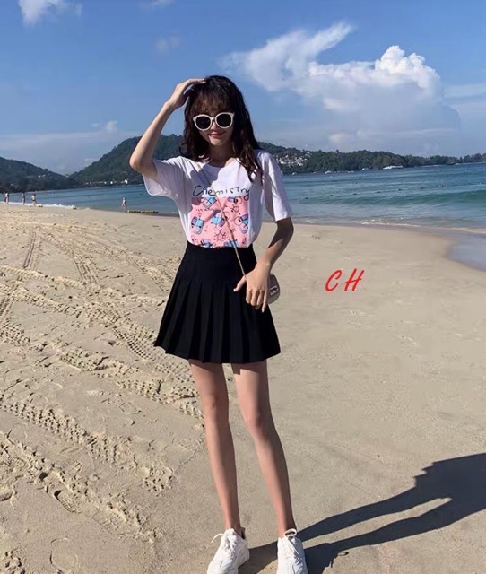 Sét áo chemistry chân váy xếp ly CON866